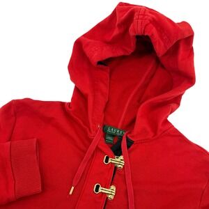 Lauren Ralph Lauren Red Cotton Hoodie Toggle Detail Casual Women Small